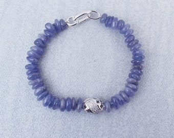 Tanzanite diamonte bracelet,gemstone beaded statement jewelry, gift for her  contemporary jewelry, sterling silver