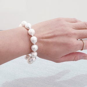 White Baroque Pearl Eternity Bracelet, Freshwater Pearl Sterling Silver Jewelry, Bridal Jewelry, June Birthstone