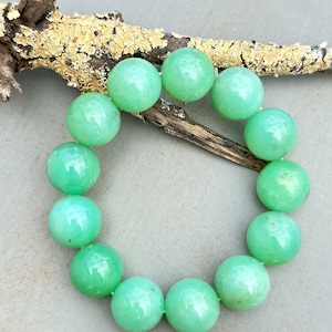 Stretcharmband chrysopraas: appelgroen kristalgenezing, 7,5 inch
