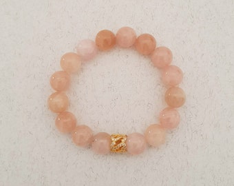 Morganite diamonte elastic bracelet,gemstone beaded statement bead jewelry,gift for her,contemporary jewelry Yellow Gold, March Birthstone