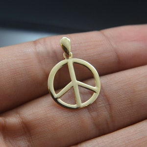 Nuevo dije de símbolo de la paz, colgante de oro amarillo de 14 quilates, Medalla de amor, Paz Oro