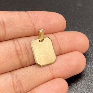 14k Yellow Gold Tag Pendant Plain Stamp Rectangular Necklace Placa Oro Real Chains