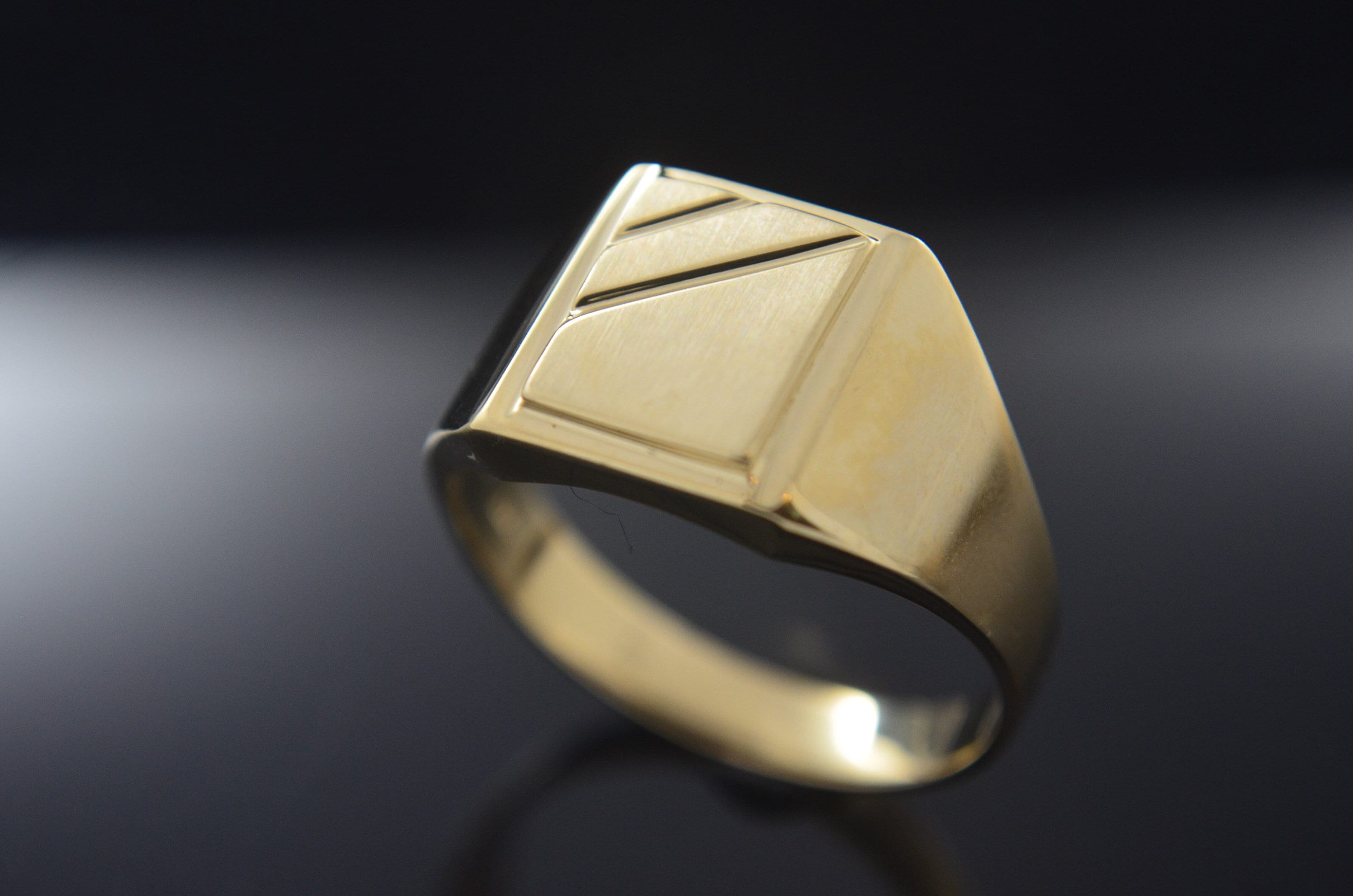 Signet 14k Real Amarillo Oro Hombre Anillo Elegante Anillo Dise o
