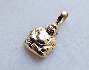14k Solid Yellow Gold Buddha Pendant Small Religious Necklace Good Fortune Charm Small