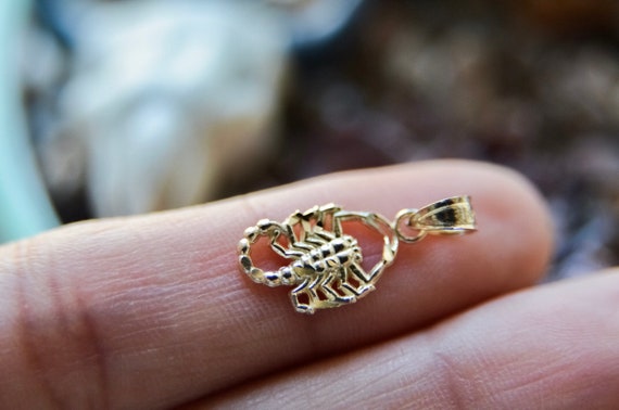 Real 14k Yellow Gold Mini Scorpion Pendant Zodiac Scorpio Charm Necklace New Escorpion Dije Oro