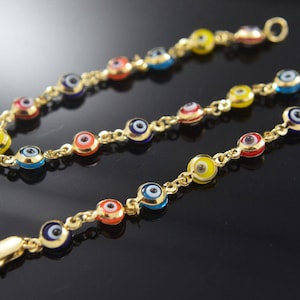 Real 14K Gold Multiple Color Evil Eye Protection Bracelet Charm 7" Mal de Ojo Brazalete Oro Spiritual