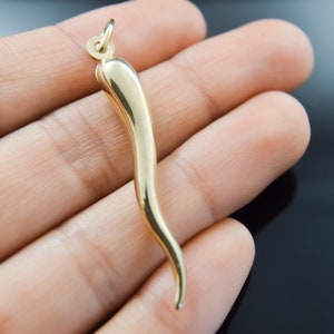 14k Gold Italian Horn Charm Pendant Corno 3D Cornicello Good Luck Cuervo Italiano Buena Suerte Small Extra Large