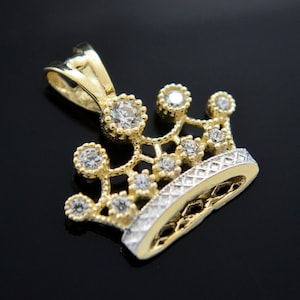 Königin Krone Charme 14k Gold Prinzessin Anhänger Kette Quinceamaßa 15 Años Corona Oro Real