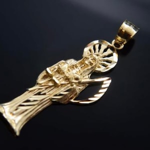 14k Gold Grim Reaper Pendant Holy Death Charm Santa Muerte Medalla Oro Real