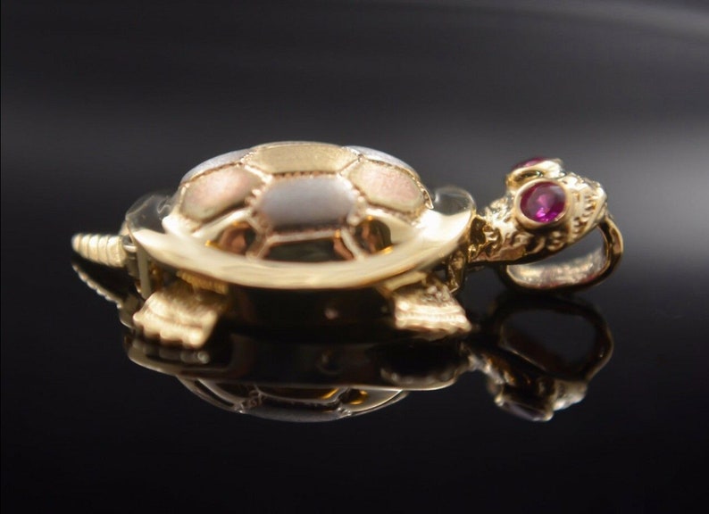 Dainty 14k Rose Gold Lucky Turtle Charm Ring - Handmade Fine Jewelry, Polished Finish