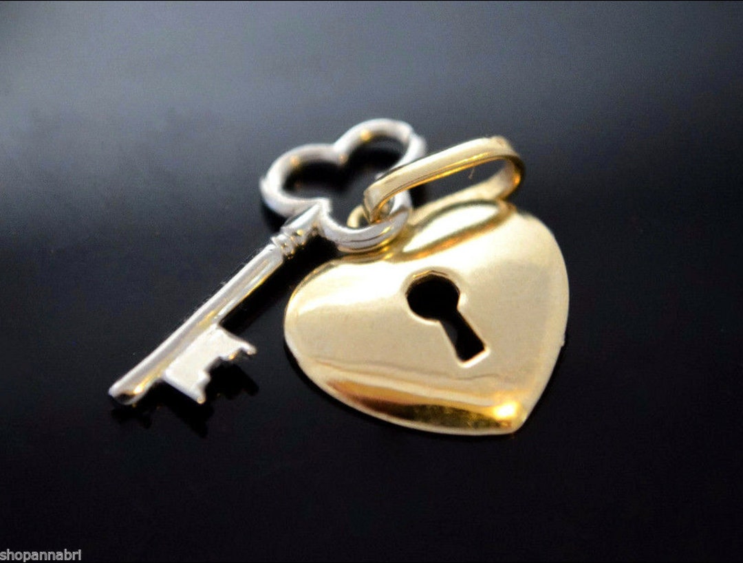 Heart and Key Pendant Two Piece 14k Gold Love Locket Charm Corazon ...