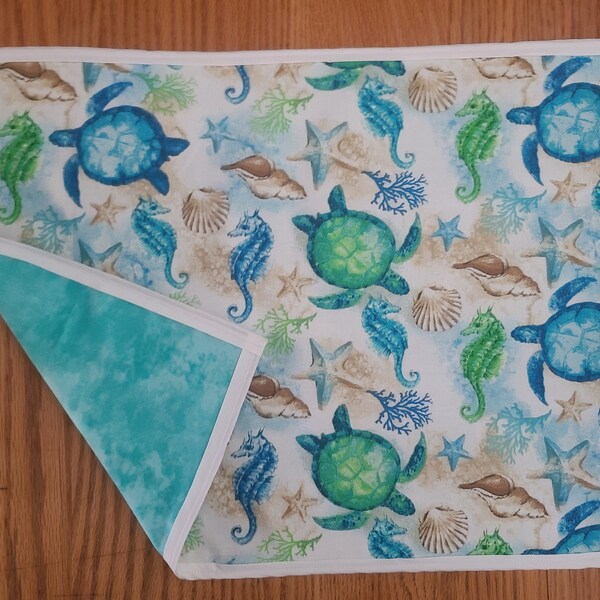 Handsewn, Reversible Cotton Sealife Placemats