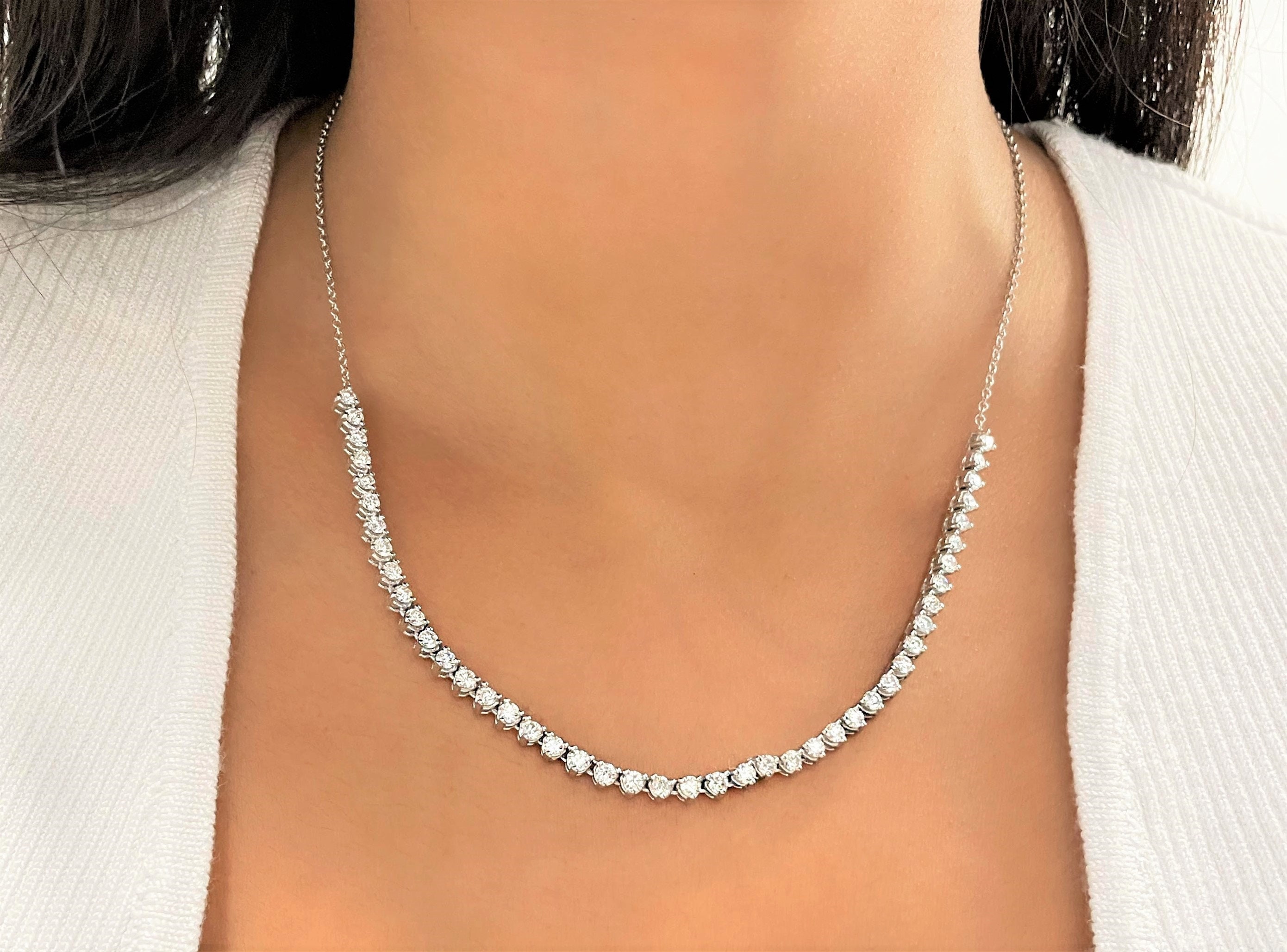 Halfway Diamond Tennis Necklace Etsy