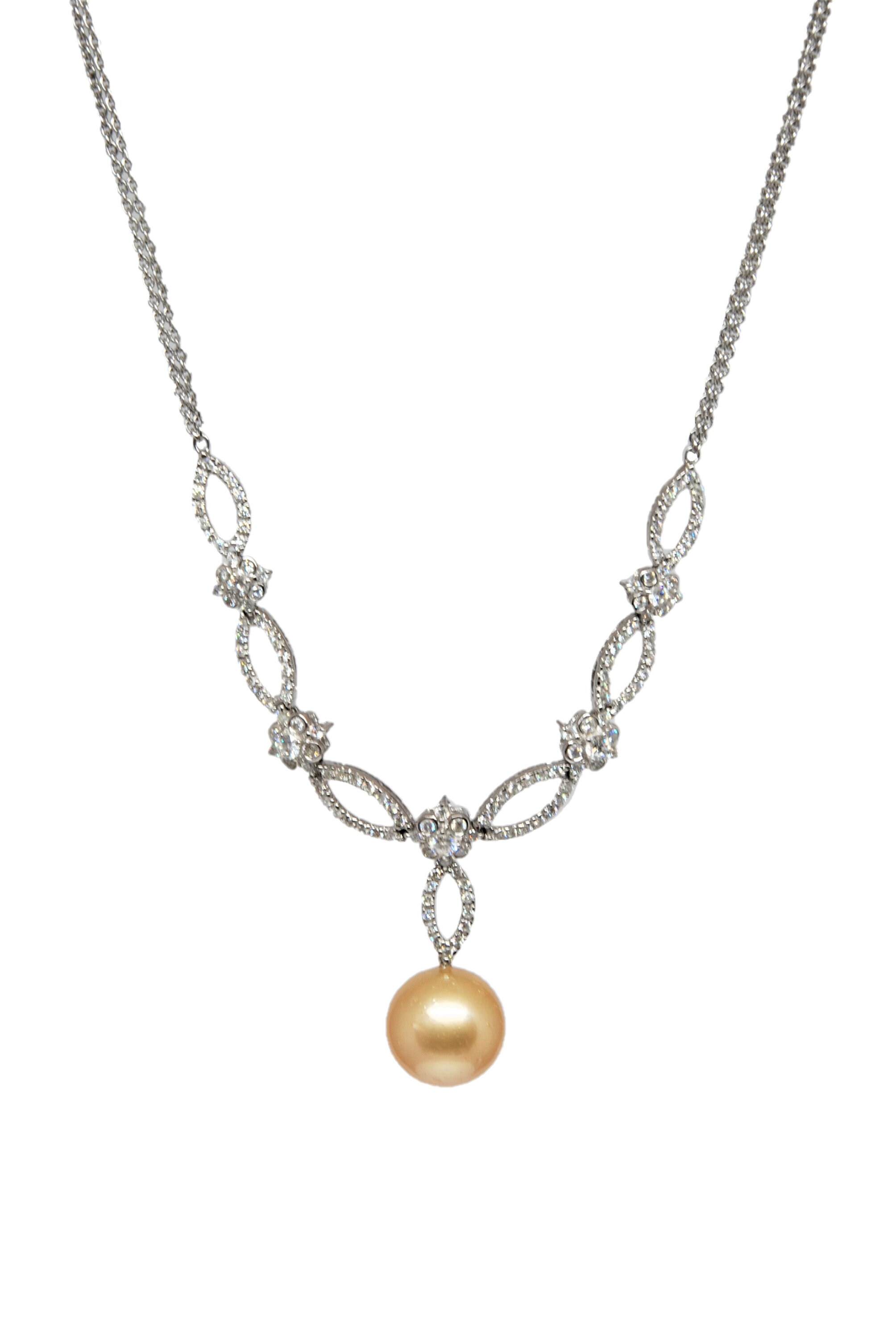 Gold Pearl Diamond Necklace Etsy