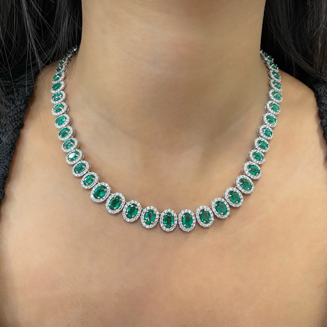 Emerald Diamond Necklace Etsy