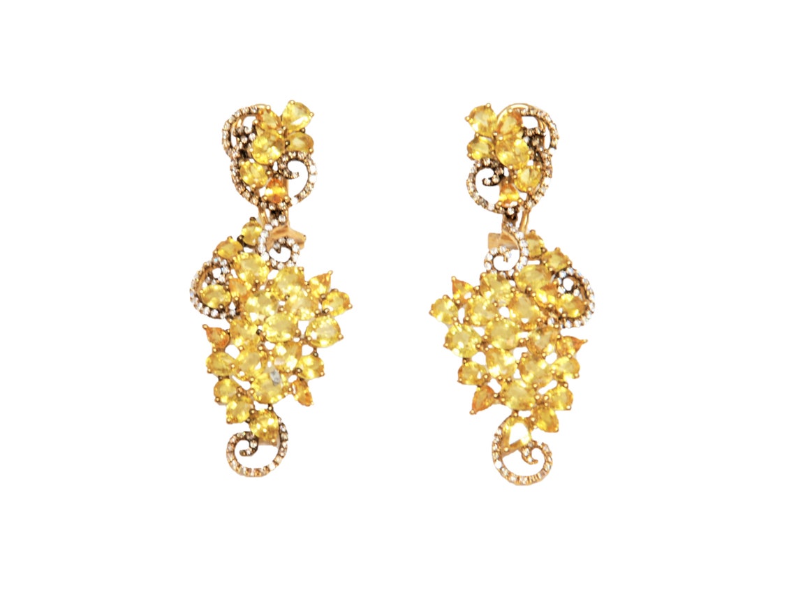 Yellow Sapphire Diamond Earrings Etsy