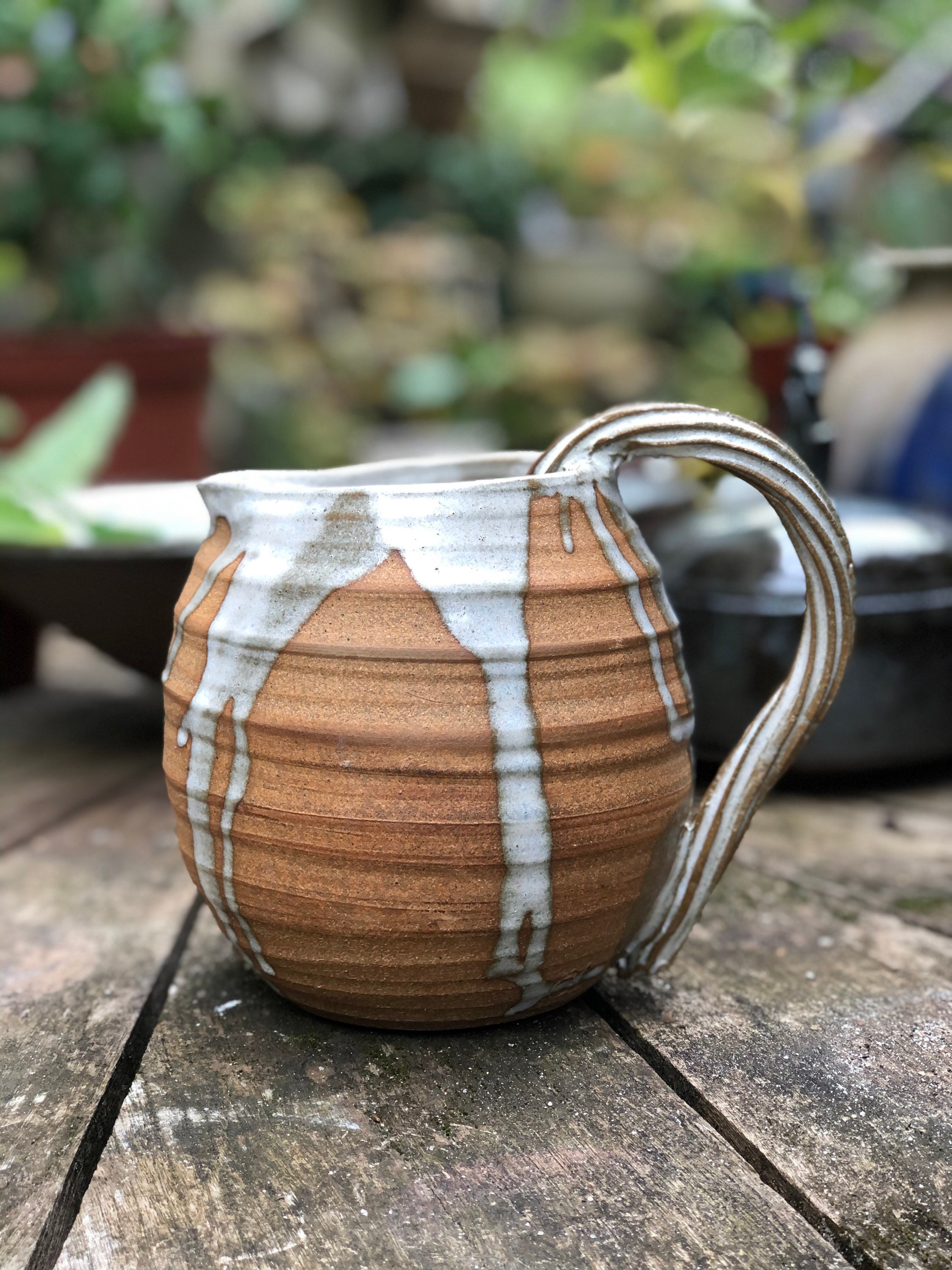 Cruche Grès Brun Émail Blanc