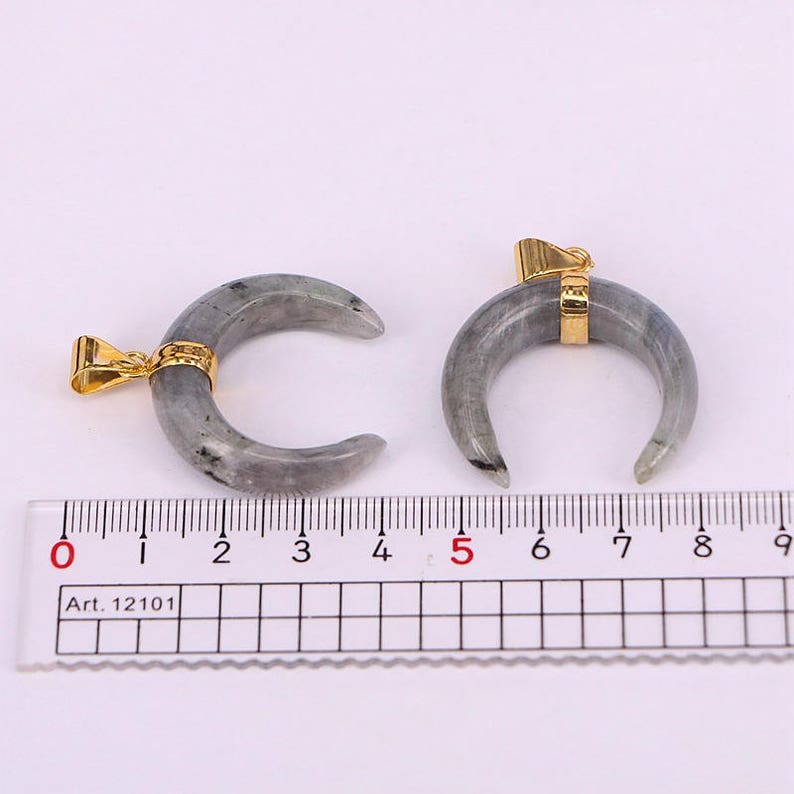 26PCS Natural crescent labradorite double horn pendant labradorite crescent horn druzy pendant with gold color bail