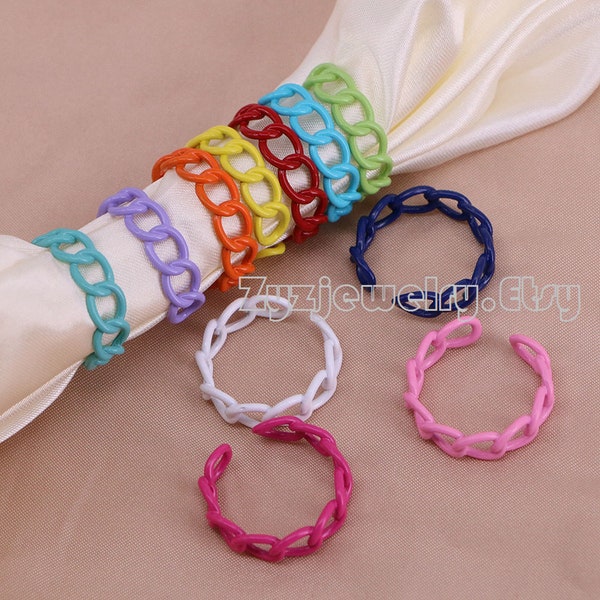 5-10PCS, Colorful Enamel Adjustable Curb Link Chain Ring, Enamel Stacking Ring, Adjustable Ring, Fashion Enamel Jewelry,