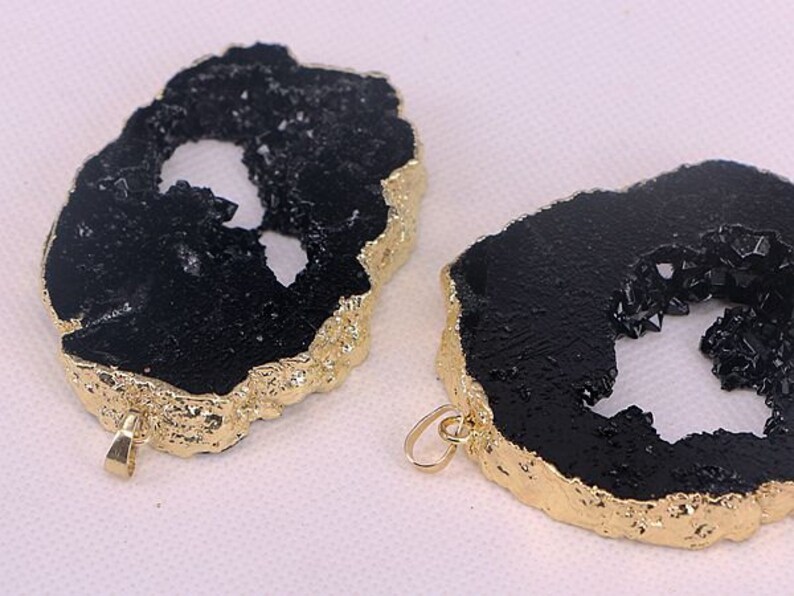 drusy quartz gemstone gold plated jewelry pendants 26pcs Black geode quartz stone pendant beads