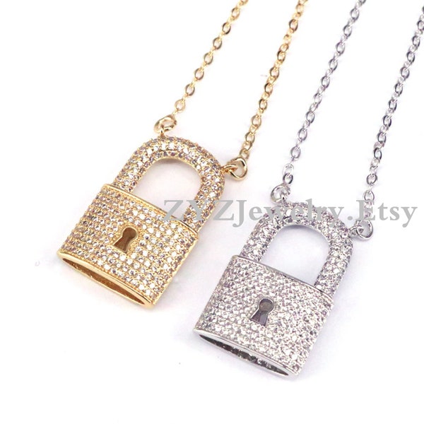 5PCS, Gold Lock Necklace - Padlock Necklace - CZ lock Necklace - Gold / Silver Color Dainty necklace-padlock necklace