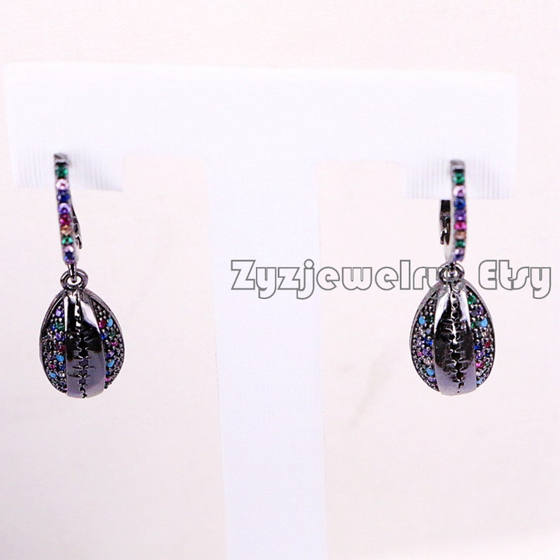 35Pair micro pave rainbow cubic zirconia cowrie shell dangle charm earring in 4 colors