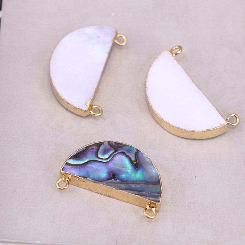 with Double Bails Pendant Beads Charms 26pcs Fashion Gold Plated Half Moon Natural Abalone Shell Connector Beads