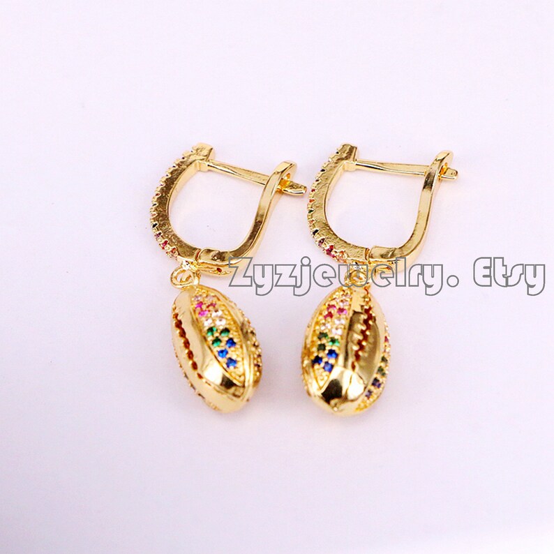 35Pair micro pave rainbow cubic zirconia cowrie shell dangle charm earring in 4 colors