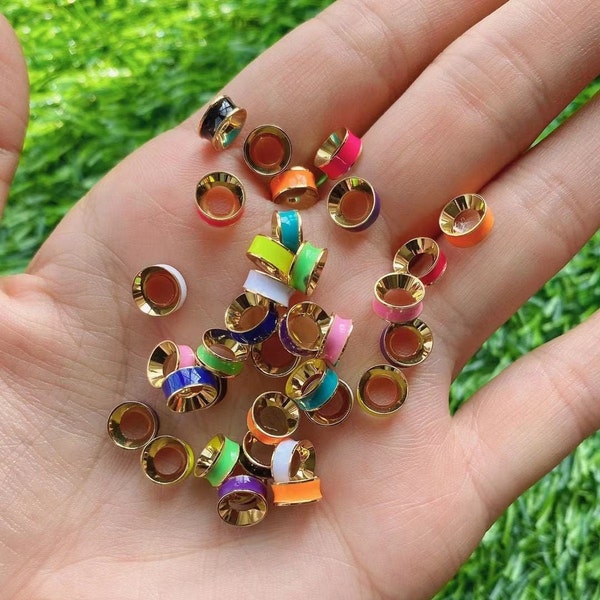 20PCS, Gold Enamel Charm, Enamel Beads Big Hole Spacer Beads, European Connectors, Jewelry Findings