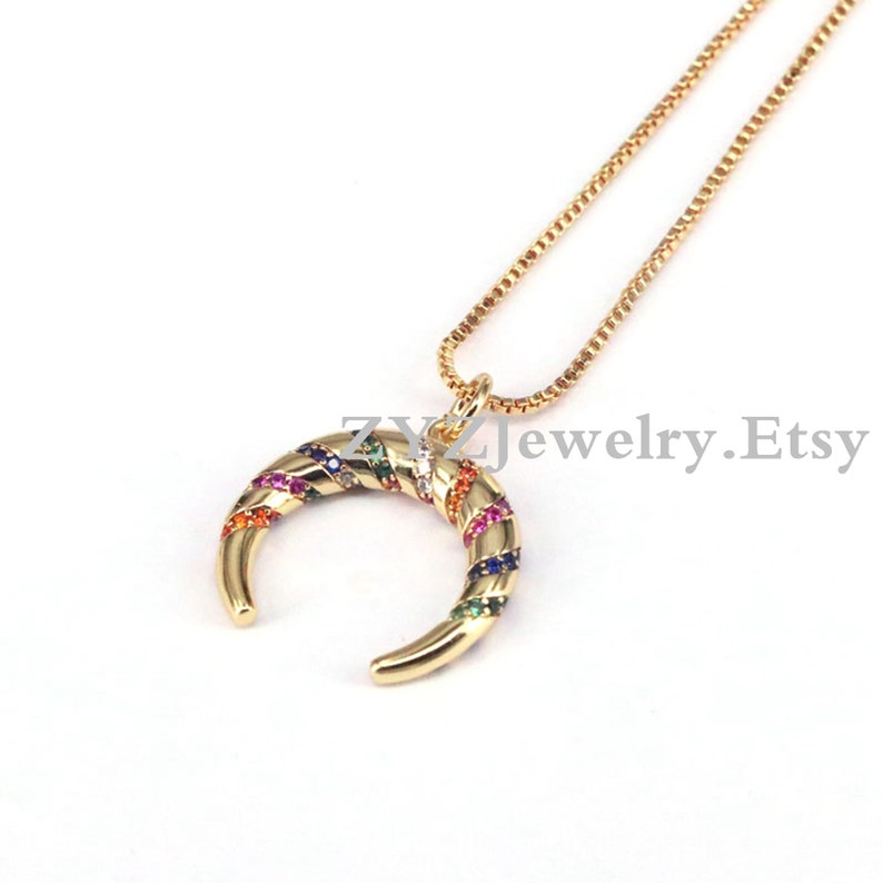 Gold Color Horn Necklace Double Horn Pendant Necklace For Women Charm Jewelry Crescent Moon Necklace 5PCS