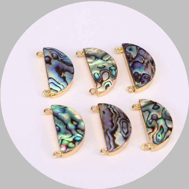 with Double Bails Pendant Beads Charms 26pcs Fashion Gold Plated Half Moon Natural Abalone Shell Connector Beads