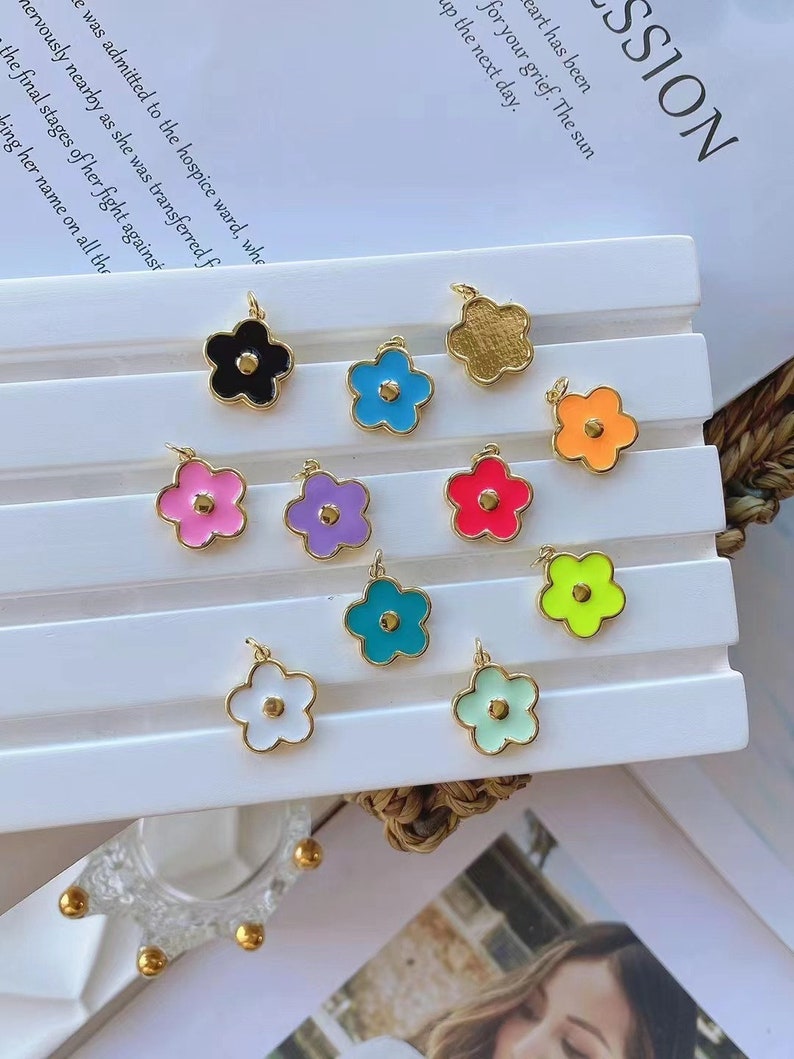 FLOWER CHARMS PENDANTS ENAMEL METAL FLOWER CHARMS PENDANTS ENAMEL METAL