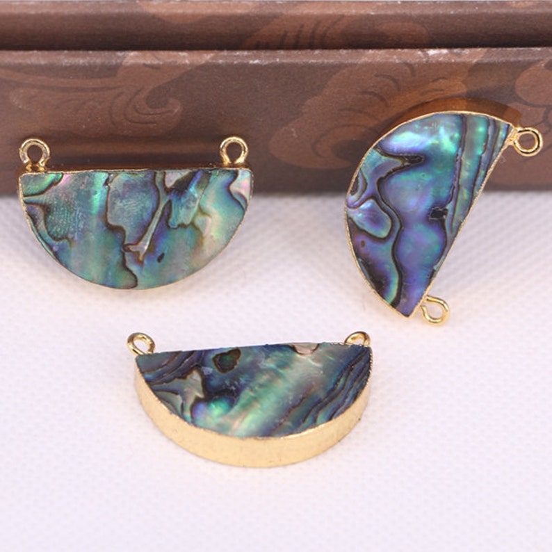 with Double Bails Pendant Beads Charms 26pcs Fashion Gold Plated Half Moon Natural Abalone Shell Connector Beads