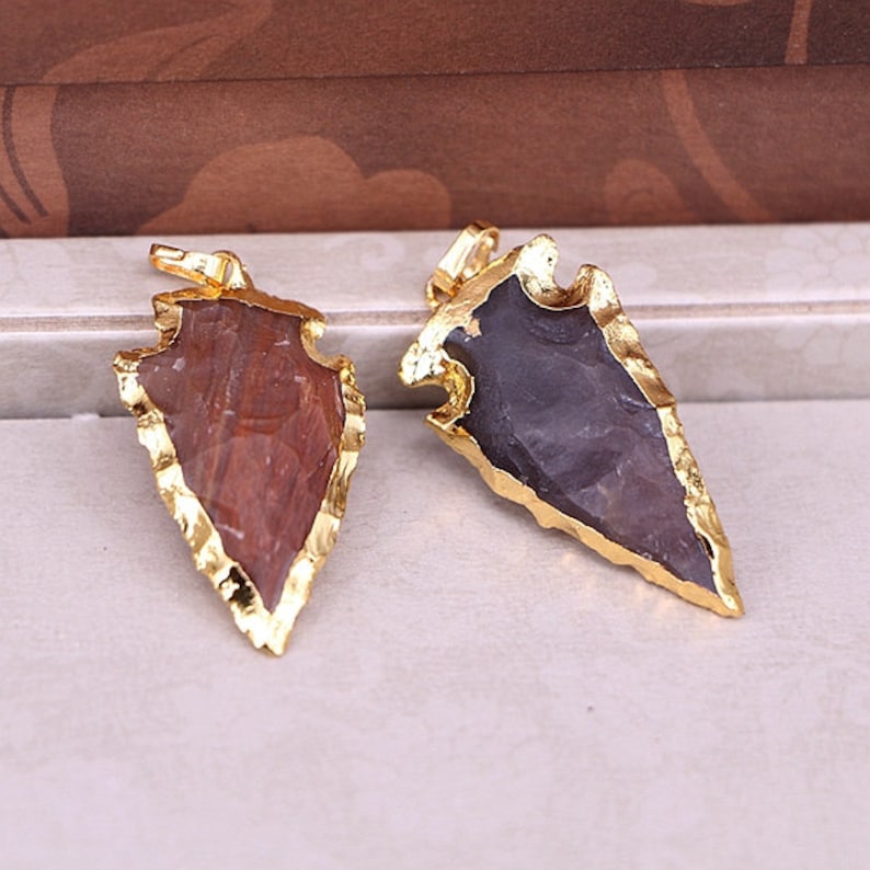 26pcs Small Size Naural Rough Arrowhead Jasper Pendant Gold plated edge gemstone arrow point druzy pendant