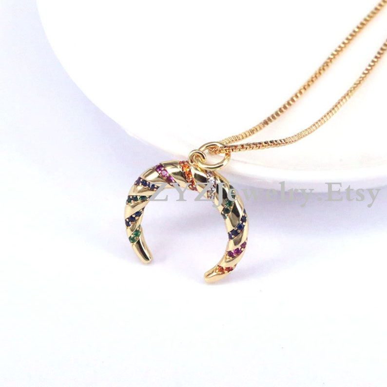 Gold Color Horn Necklace Double Horn Pendant Necklace For Women Charm Jewelry Crescent Moon Necklace 5PCS