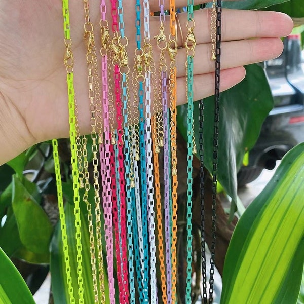 5-10PCS, Colorful Enamel Chains For Jewelry Craft Supplies, Neon Necklace Jewelry, Dainty Chain Necklace, Enamelled Chain Necklace