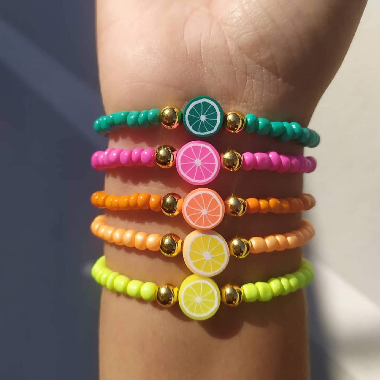 5 10PCS Polymer Clay Fruit Bracelet Summer Trends Beaded Etsy
