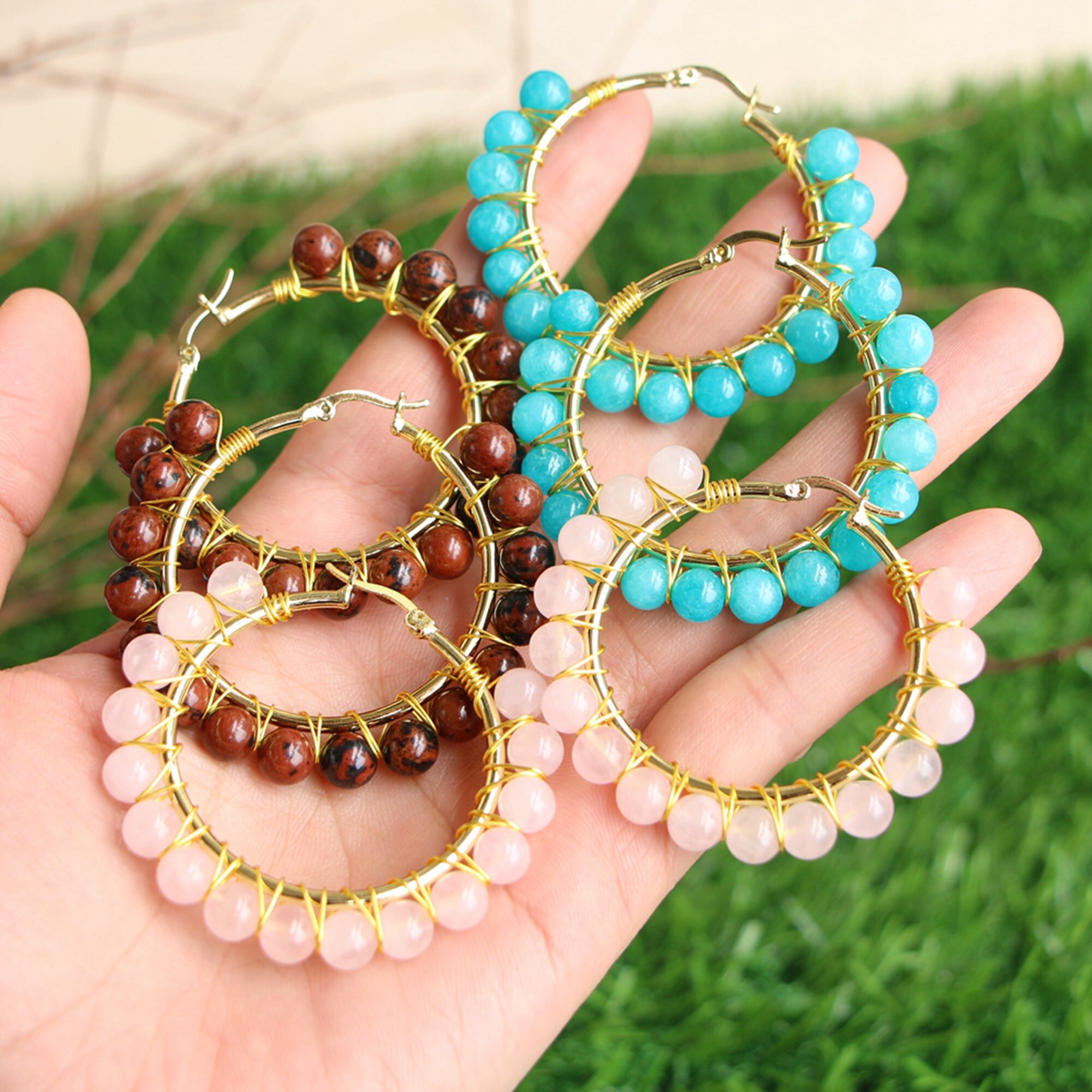 Wire wrapped hoop earrings deals