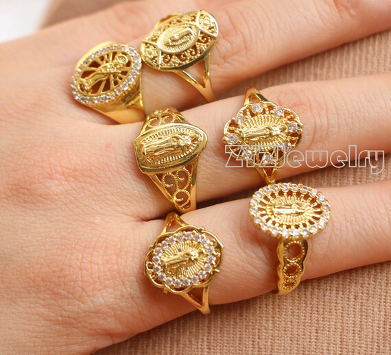 5PCS New Fashion Cubic Zircon Virgin Mary Gold Ring Religious