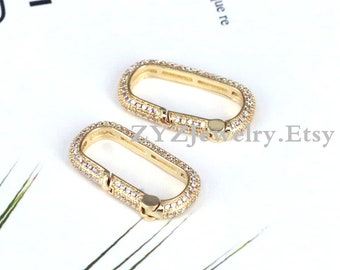 4PCS, Micro Pave Zircon Oval shape Key Lock Findings, CZ Clasps Jewelry Making, Open Clasps Pendants Necklace, Carabiner Clasps Findings