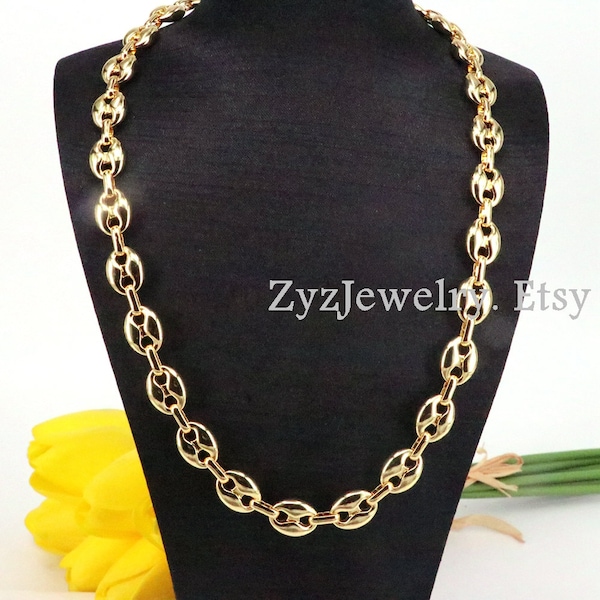 Colliers choker 1-3PCS, 11MM Wide Coffee Beans Cuban Link Chain Choker Colliers pour femmes Gold Color Rock Punk Jewelry