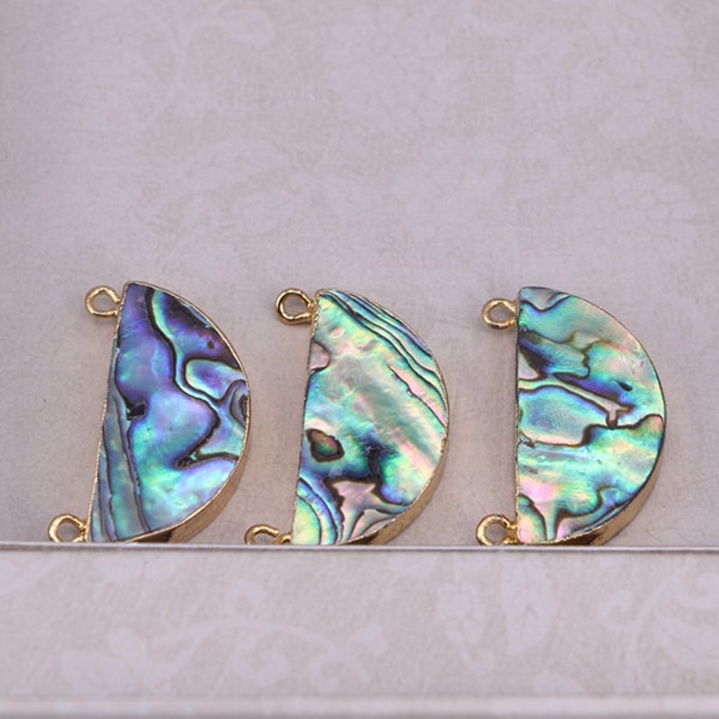 with Double Bails Pendant Beads Charms 26pcs Fashion Gold Plated Half Moon Natural Abalone Shell Connector Beads
