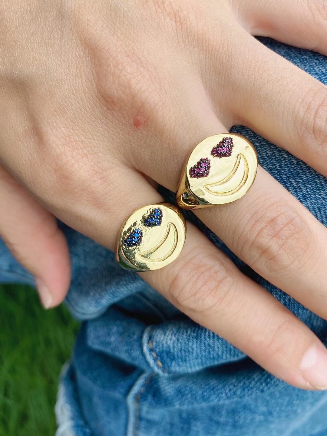 510PCS Adjustable Gold Plated Smiley Face Ring Colorful CZ Etsy
