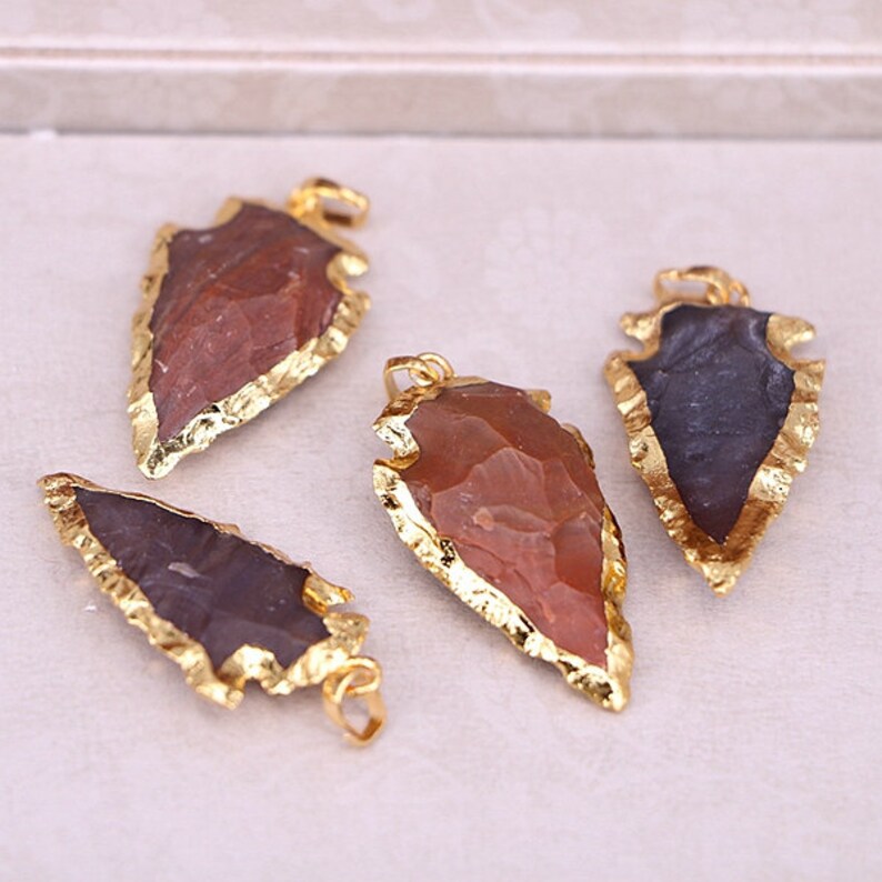 26pcs Small Size Naural Rough Arrowhead Jasper Pendant Gold plated edge gemstone arrow point druzy pendant