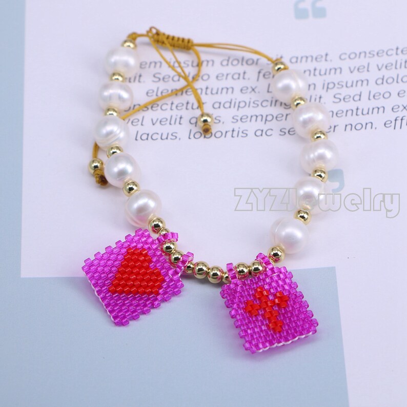 5PCS Heart Cross Charm Pearl Beads Braided Bracelet Trendy Etsy