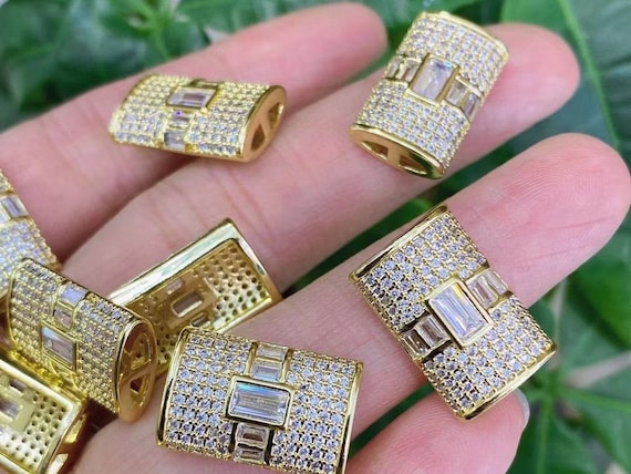 Zircon Gemstones Pave Rectangle Bar Bracelet Connector Charm Beads Gold Silver 