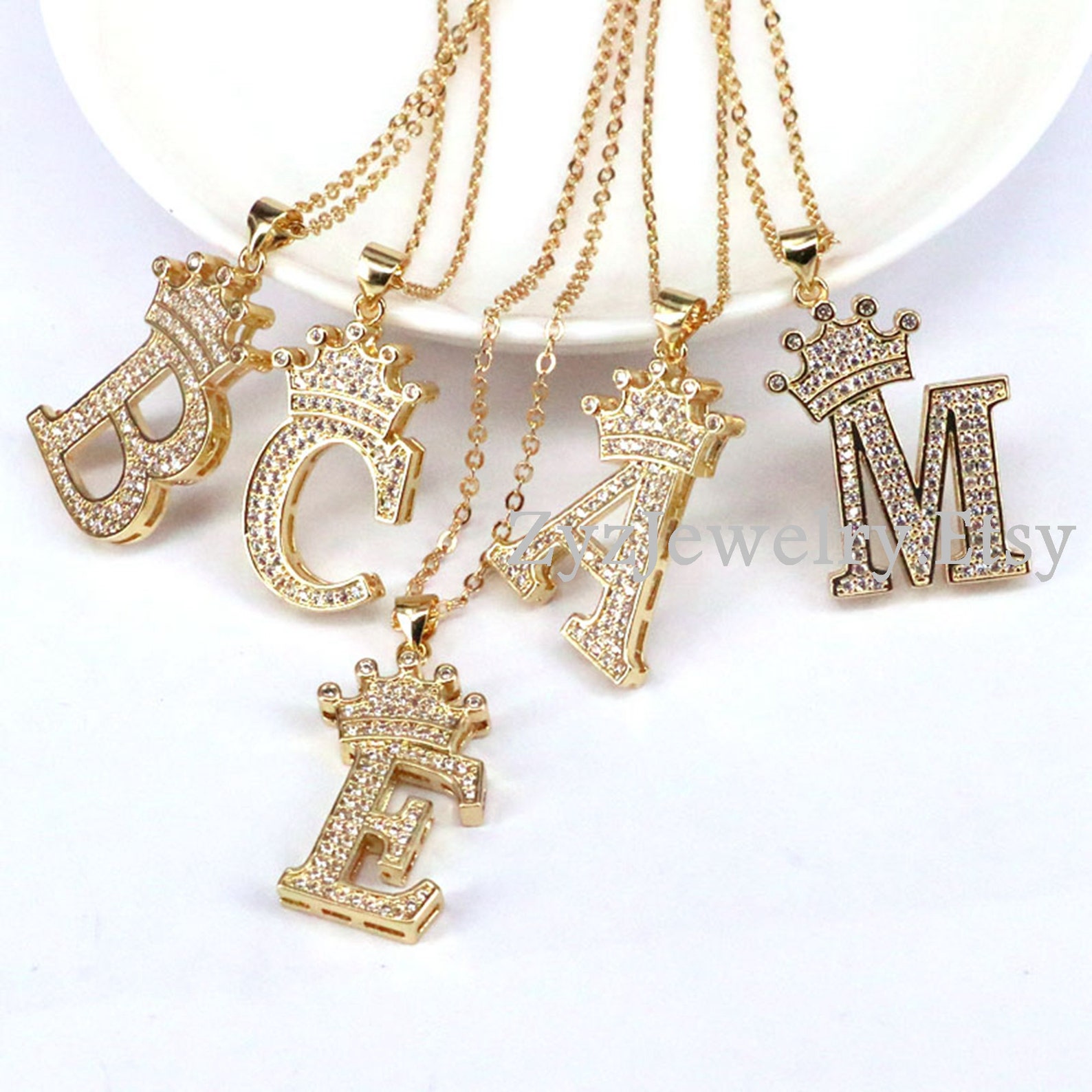 5PCS Crystal Zircon Crown Initials Alphabet Necklace Letter Etsy UK