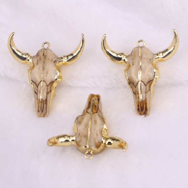 6pcs Gold plated resin cattle head pendants, cattle Skull Bull Head pendants, Buffalo Skull pendants