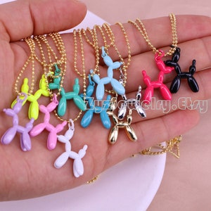 5-10PCS, Cute Enamel Balloon Dog Pendant Necklace Gold Chain Women Colorful Jewelry Fashion Elegant Girls Gift