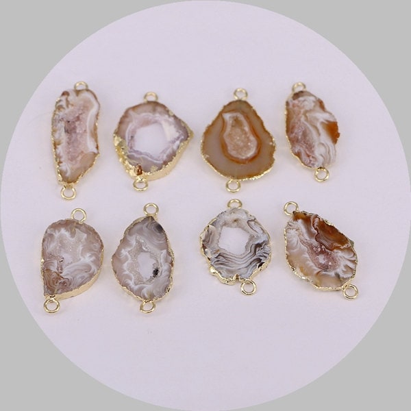 5pcs Nature druzy agate geode connector beads, free form shape gold plated gemstone jewelry beads fit for making jewelry